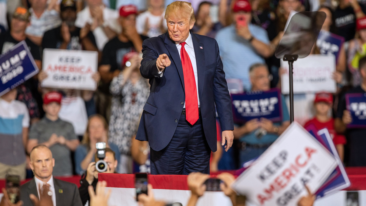 President Donald Trump works the crowd during a campaign rally Wednesday, July 17, 2019 at East Carolina University in Greenville, NC.