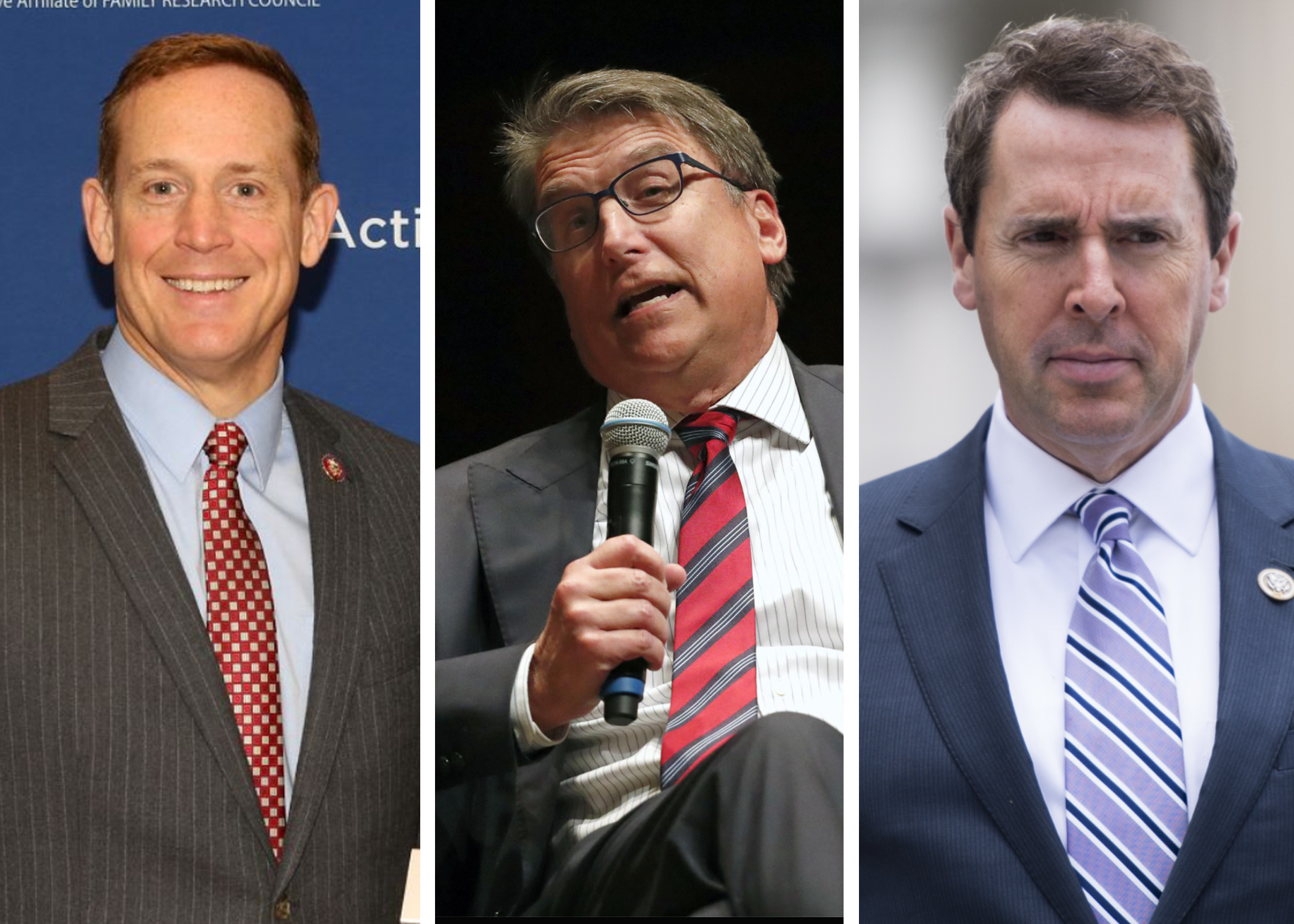 Composite image of North Carolina GOP Senate candidates (L to R): Ted Budd, Pat McCrory, and Mark Walker