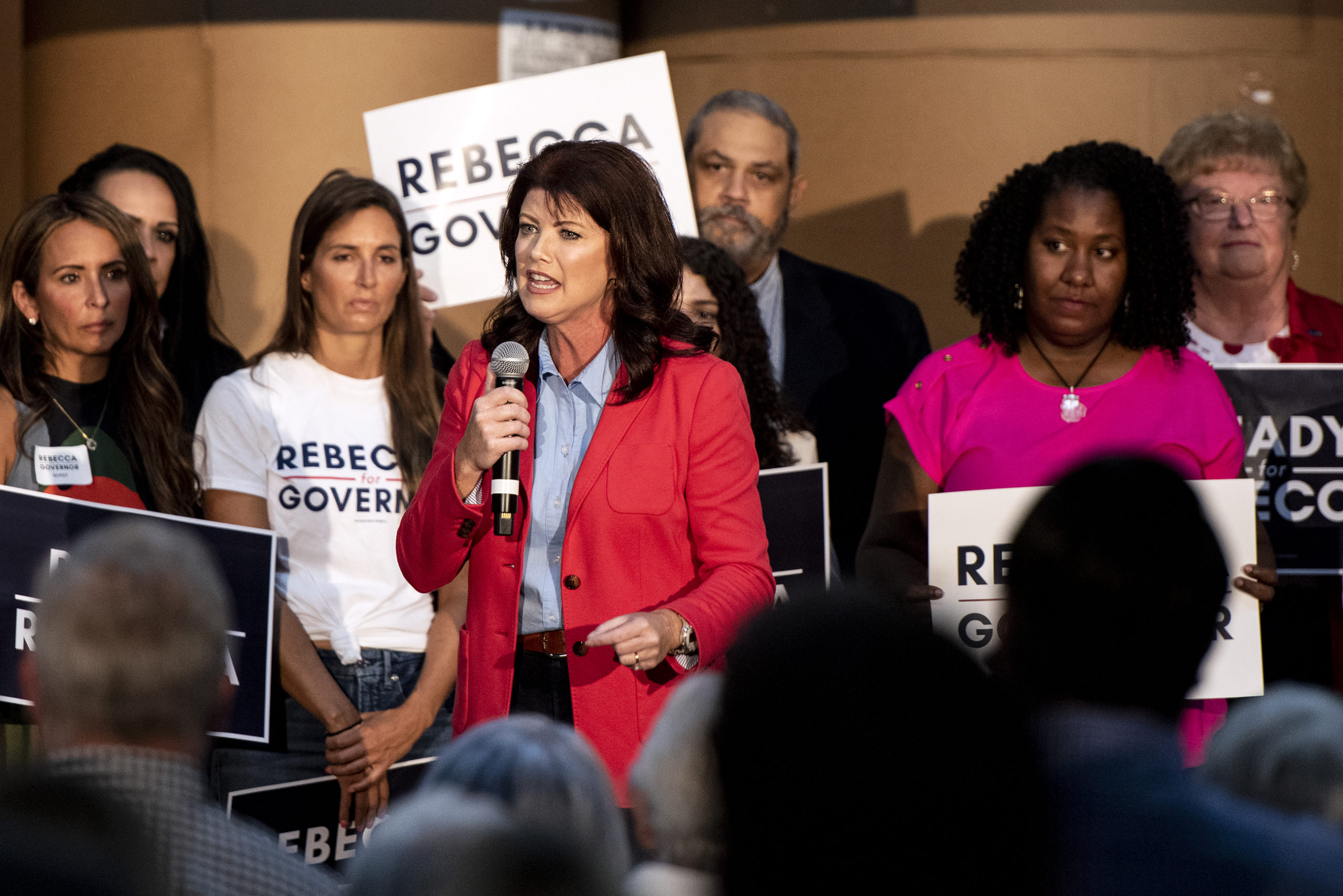 Former Lt. Gov. Rebecca Kleefisch announces her campaign for governor Thursday, Sept. 9, 2021, at Western States Envelope Company in Butler, Wis. Angela Major/WPR