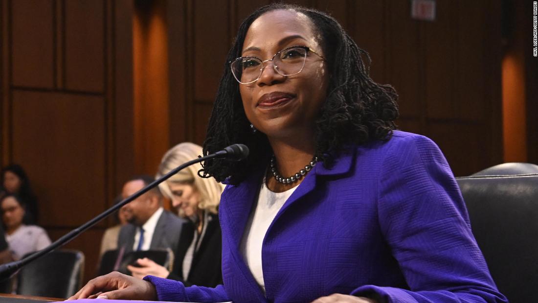 Judge Ketanji Brown Jackson arrives for a Senate Judiciary Committee hearing on her nomination to become an Associate Justice of the US Supreme Court on Capitol Hill in Washington, DC, March 21, 2022. - The US Senate takes up the historic nomination on Monday of Judge Ketanji Brown Jackson to become the first Black woman to sit on the Supreme Court. (Photo by SAUL LOEB / AFP) (Photo by SAUL LOEB/AFP via Getty Images)