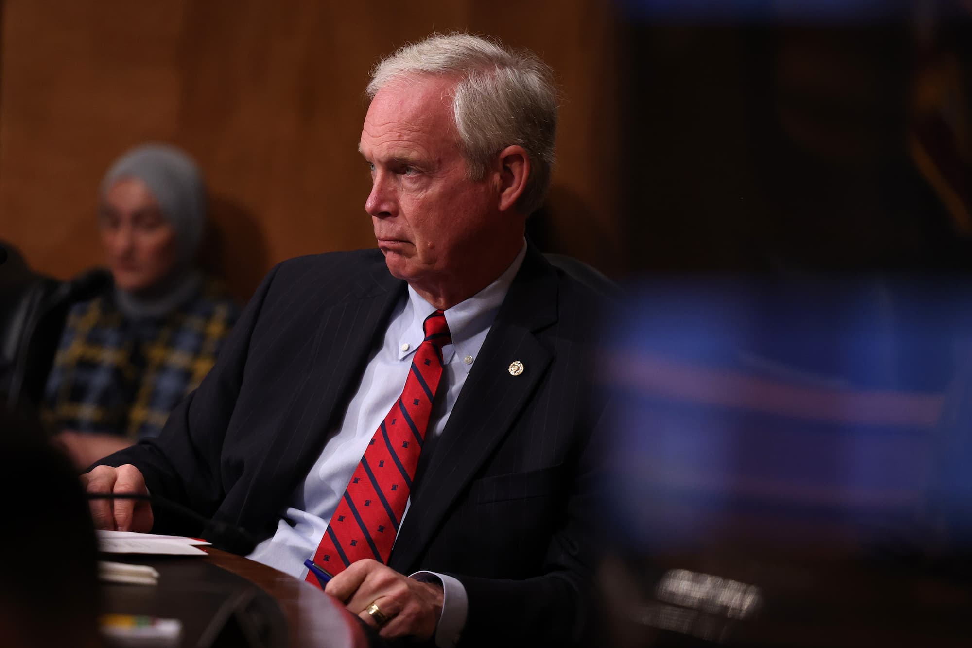 Ron Johnson frowning during hearing for DC Statehood - 6-22-21 (1)
